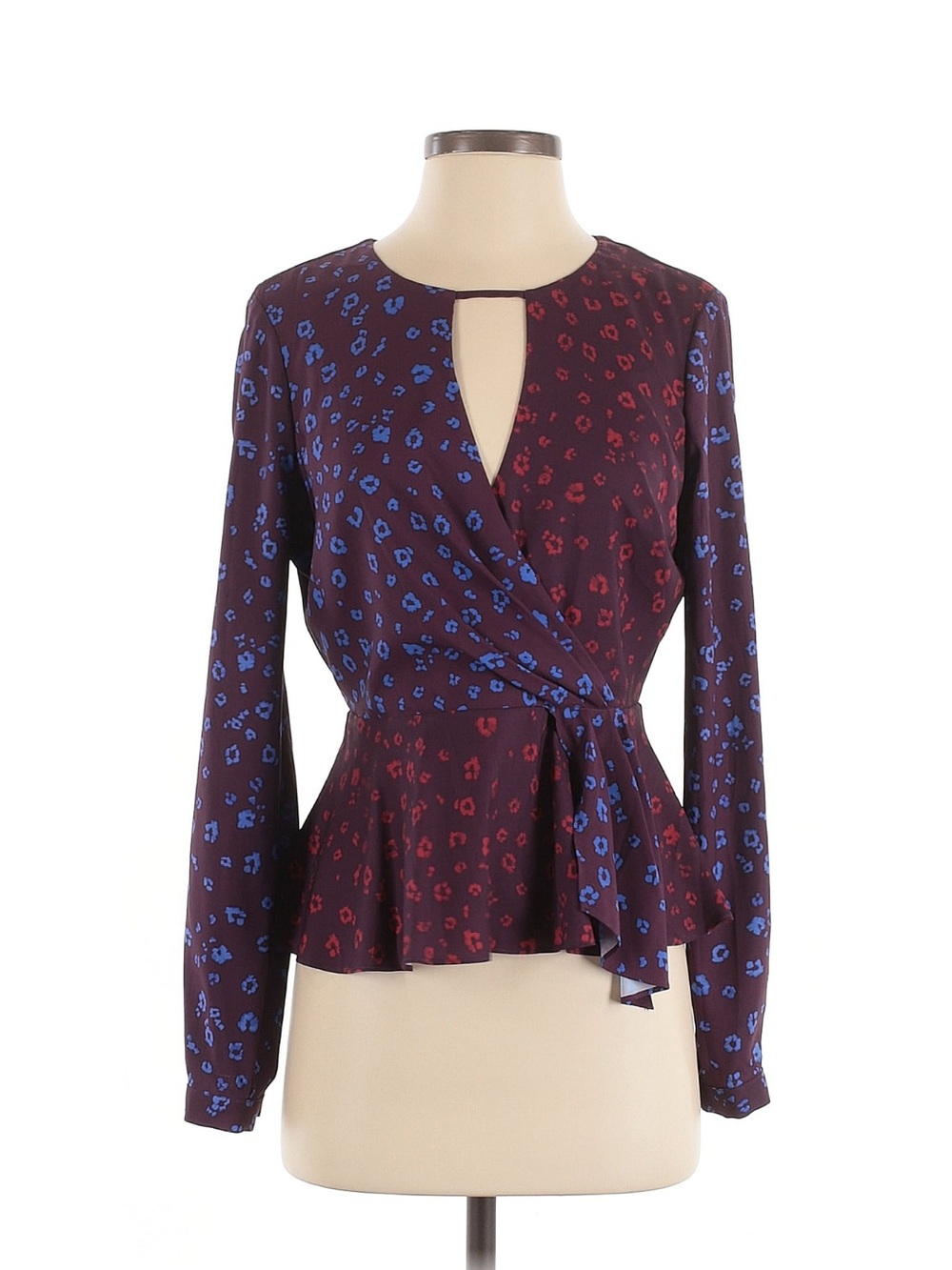 Parker Burgundy Wrap Blouse with Blue and Red Print